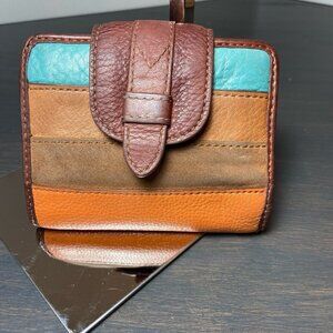 Fossil Multicolor Leather Bifold Wallet Polka Dot Interior